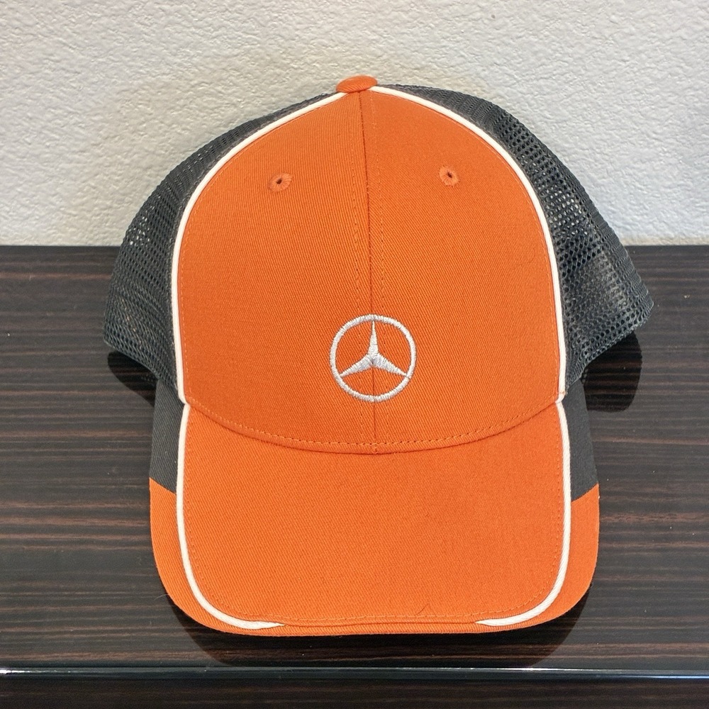 Mercedes Benz Orange Black Mesh Trucker Hat  Embroidered Logo Adjustable
